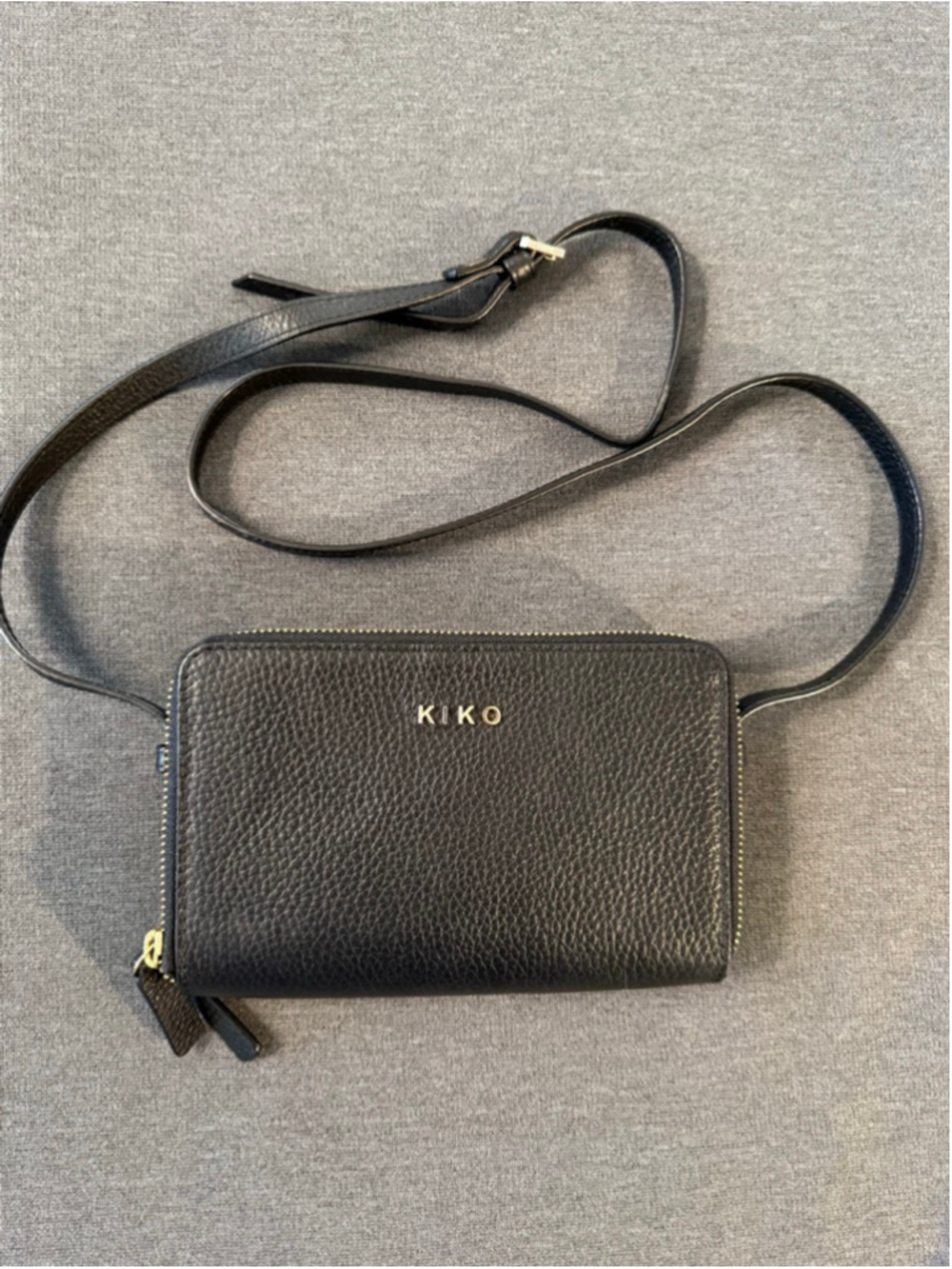 Kiko Leather Zip Around Crossbody Bag - Black Pebbled Leather (Like New)